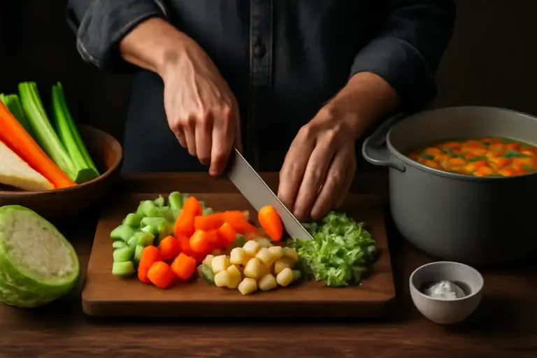 Taglio delle verdure per minestroni: la tecnica che cambia la consistenza della zuppa