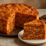 Timballo di pasta rustico: il dettaglio nella stratificazione che regala fetta compatta ma morbida