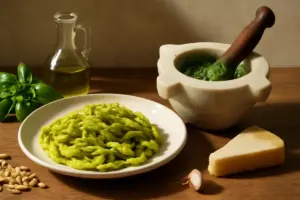 Pasta al pesto genovese tradizionale: perché il mortaio garantisce un profumo inconfondibile